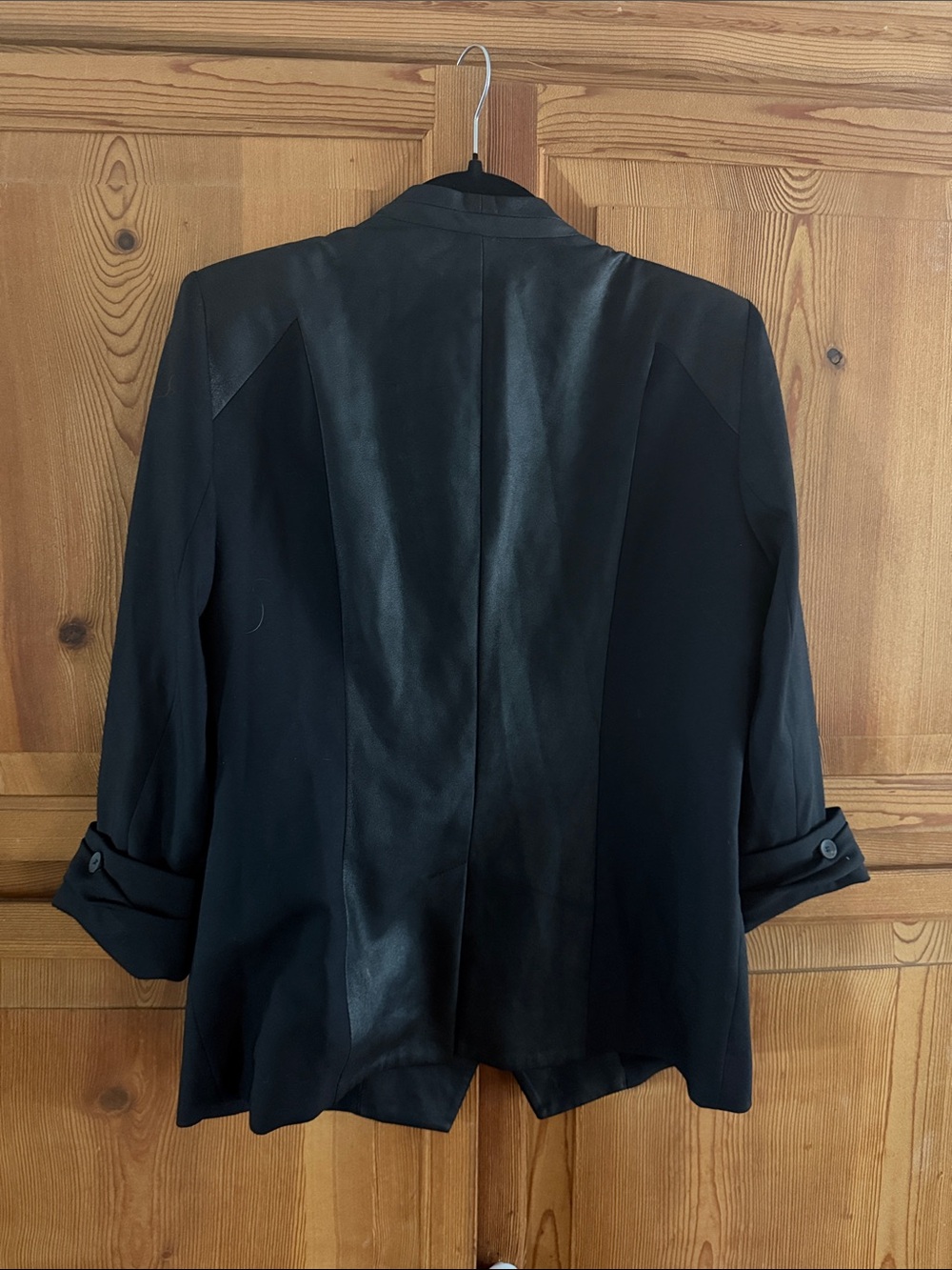 Helmut Lang Black Wool Blazer Leather Trim Size 10 Designer Edgy Soho Downtown - Picture 5 of 14